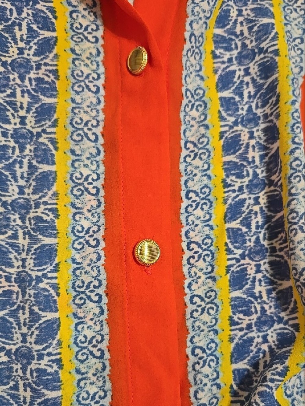 Floral And Ivy Boho Paisley Tie-Front Bell Sleeves Button Shirt - Orange Multi - Picture 11 of 12